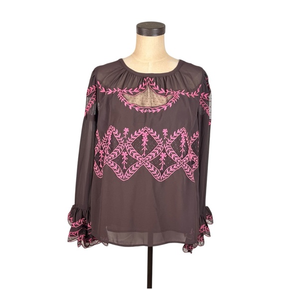 Anthropologie Long Sleeve Appliqué Women’s Blouse M NEW! - Picture 3 of 13